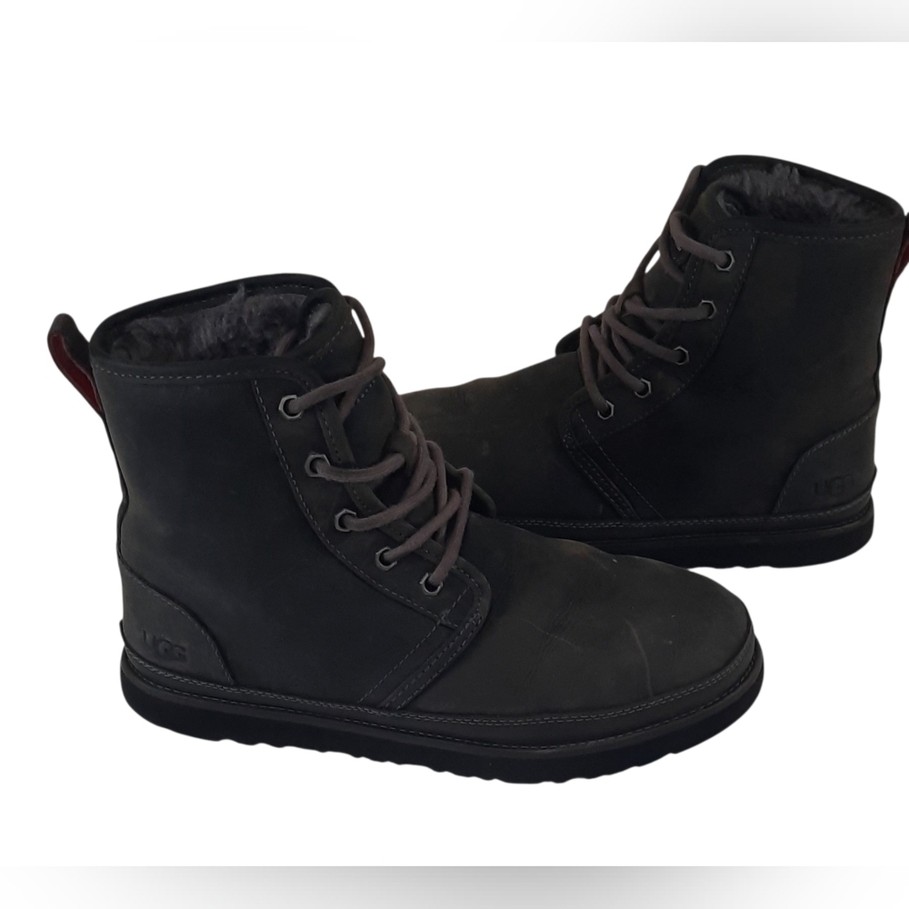 UGG Harkley Charcoal Waterproof Leather Fur Chukka Lace Boots Shoes Size 8 Men